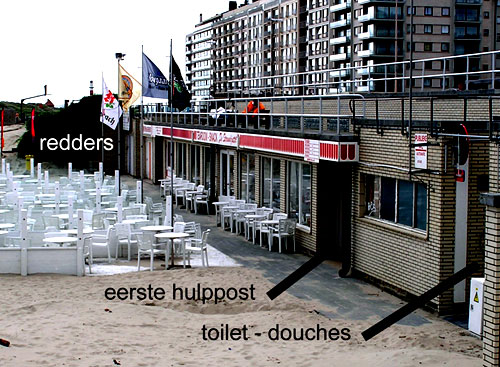 cafetaria op het strand - redders - eerste hulppost - toiletten en douches